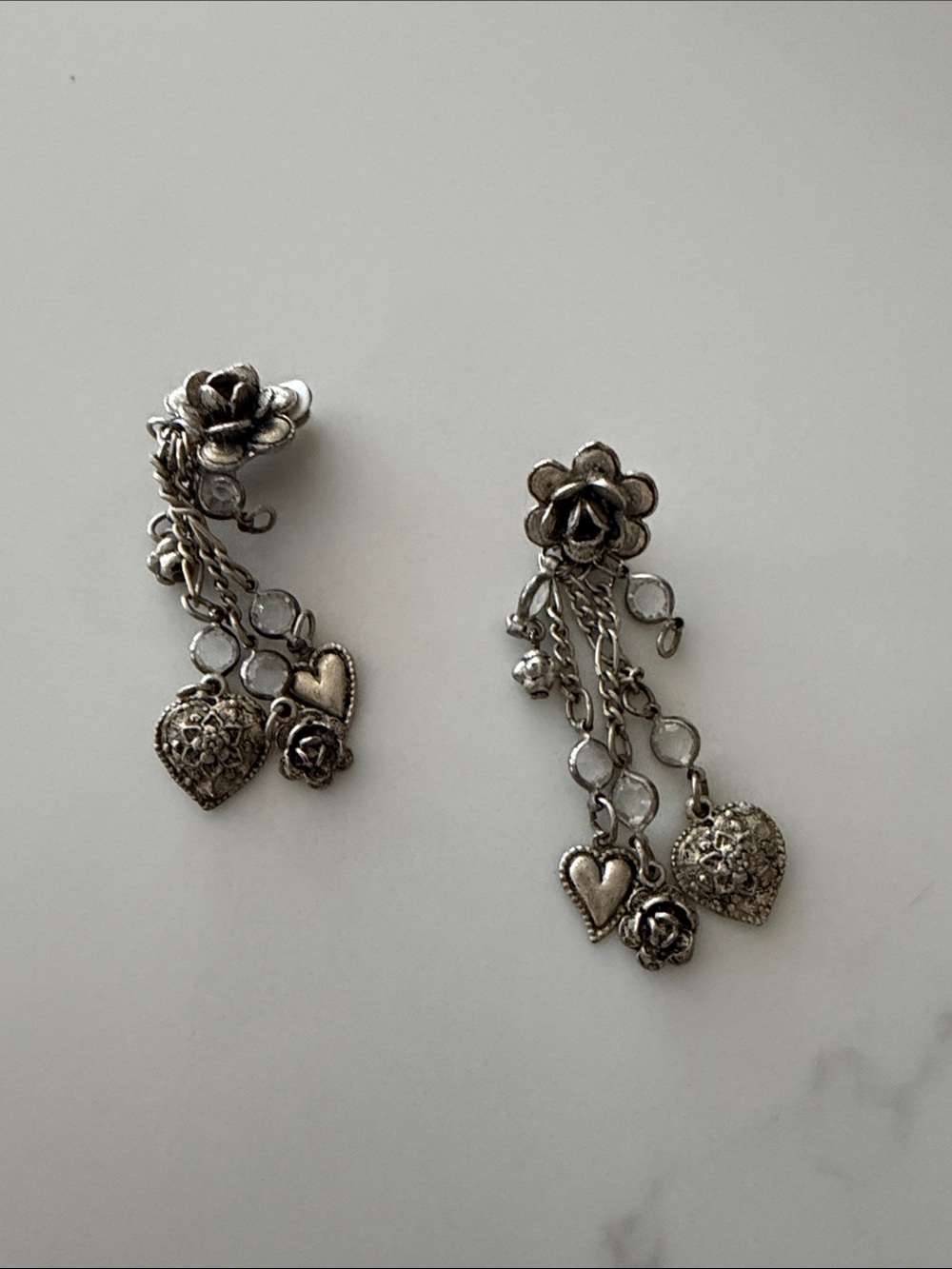 Vintage-Inspired Silver Floral Heart Dangle Charms